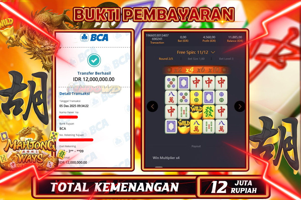 INDOWD JACKPOT SLOT MAHJONG WAYS 1 Rp 12.000.000,- LUNAS