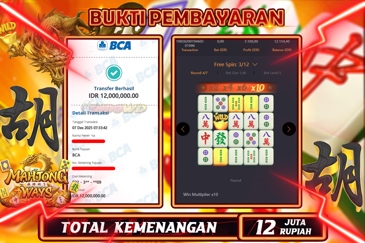 INDOWD JACKPOT SLOT MAHJONG WAYS 1 Rp 12.000.000,- LUNAS