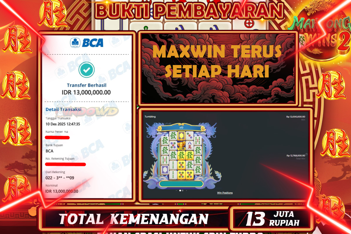 INDOWD JACKPOT SLOT MAHJONG WINS 3 - BLACK SCATTER Rp 13.000.000,- LUNAS