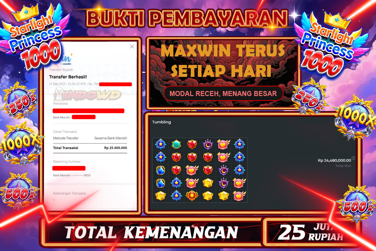 INDOWD JACKPOT SLOT STARLIGHT PRINCESS 1000 Rp 25.000.000,- LUNAS