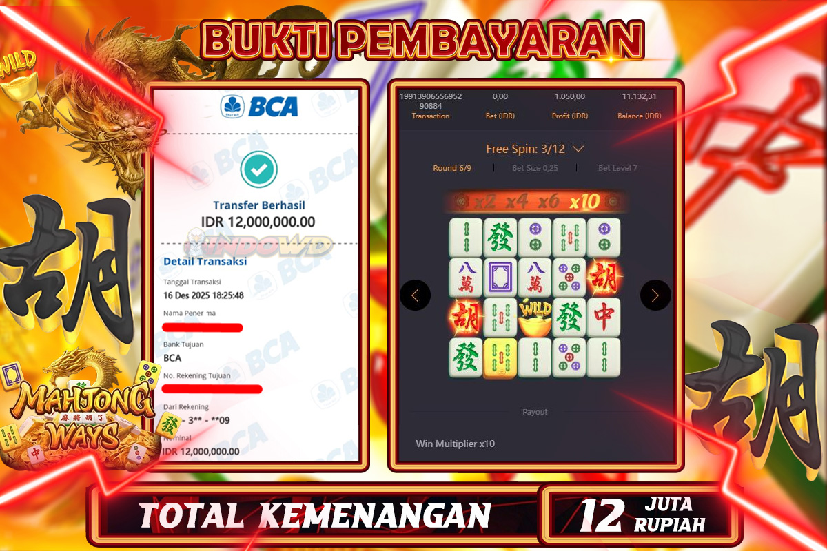 INDOWD JACKPOT SLOT MAHJONG WAYS 1  Rp 12.000.000,- LUNAS