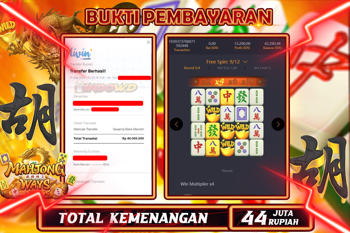 INDOWD JACKPOT SLOT MAHJONG WAYS 1  Rp 44.000.000,- LUNAS