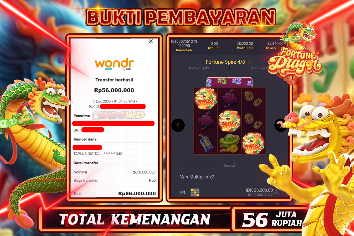 INDOWD JACKPOT SLOT FORTUNE DRAGON  Rp 56.000.000,- LUNAS