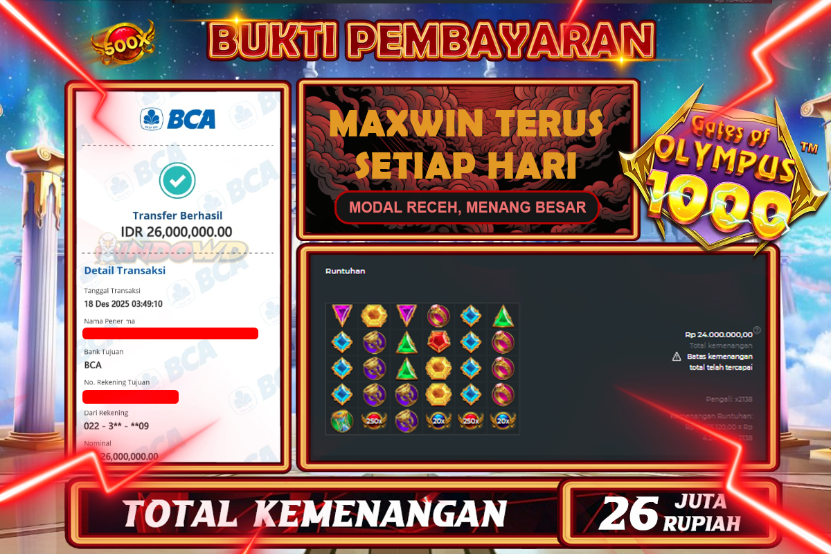 INDOWD JACKPOT SLOT GATES OF OLYMPUS 1000 Rp 26.000.000,- LUNAS