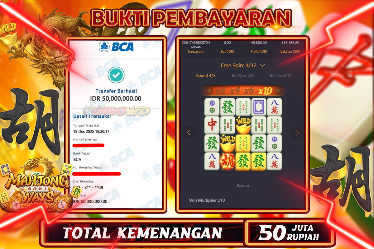 INDOWD JACKPOT SLOT MAHJONG WAYS 1 Rp 50.000.000,- LUNAS