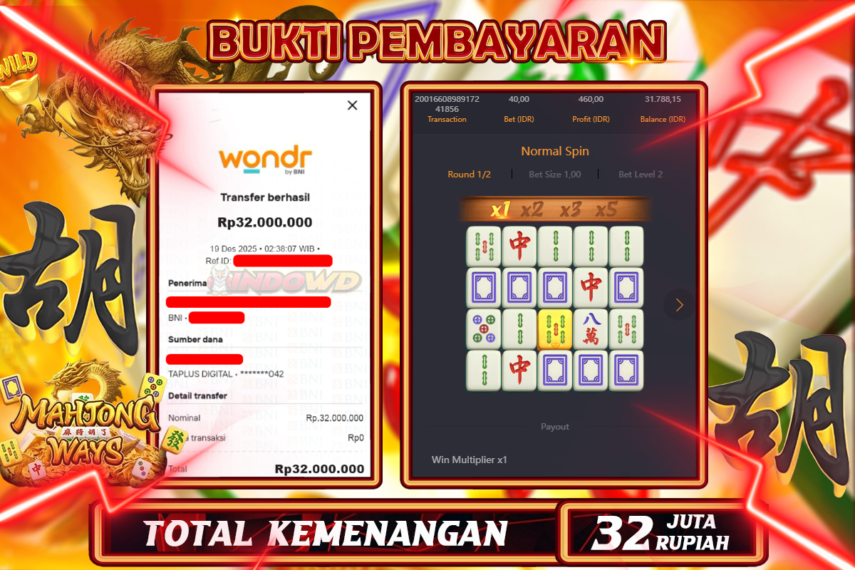 INDOWD JACKPOT SLOT MAHJONG WAYS 1 Rp 45.000.000,- LUNAS
